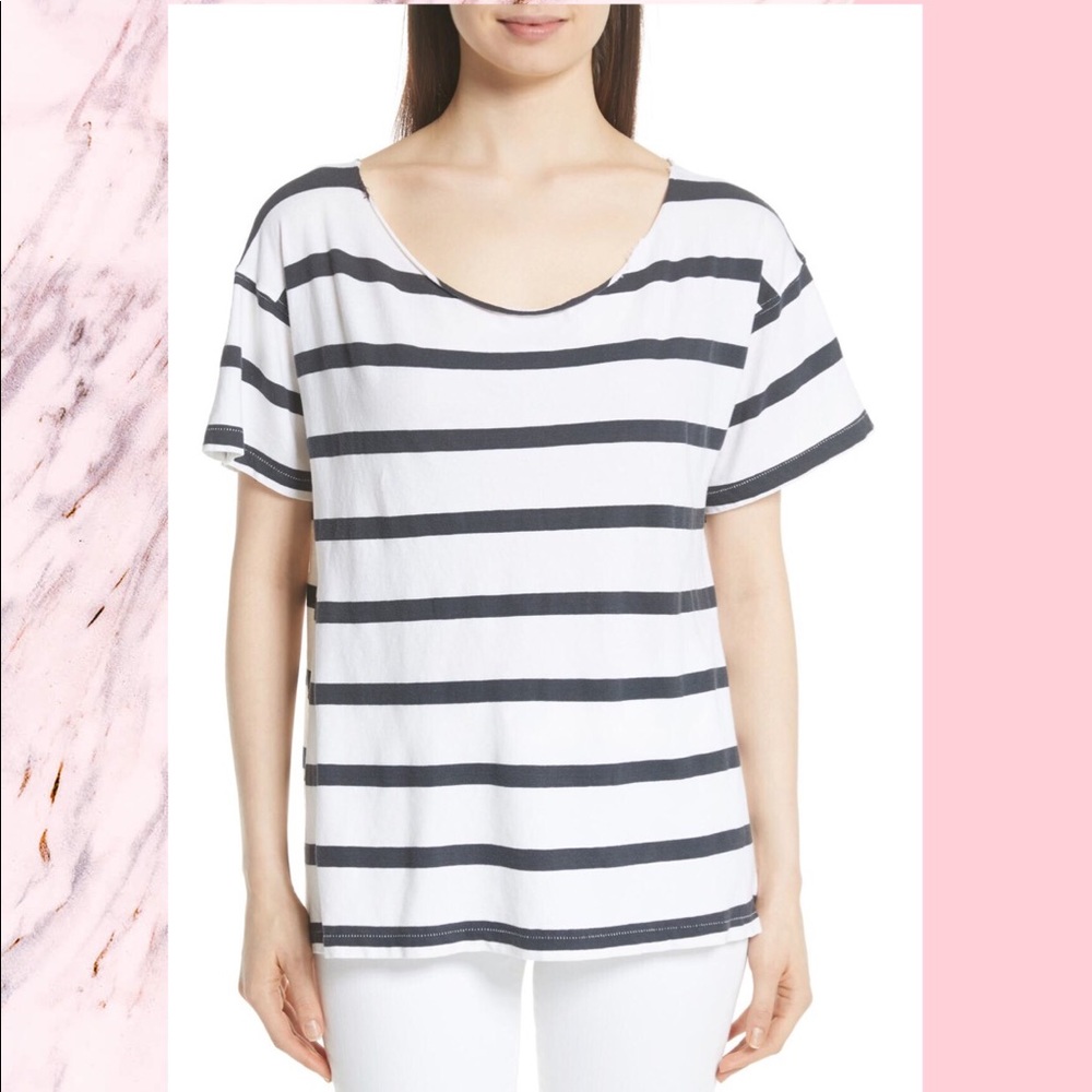 THE GREAT Stripe Cut Neck Tee